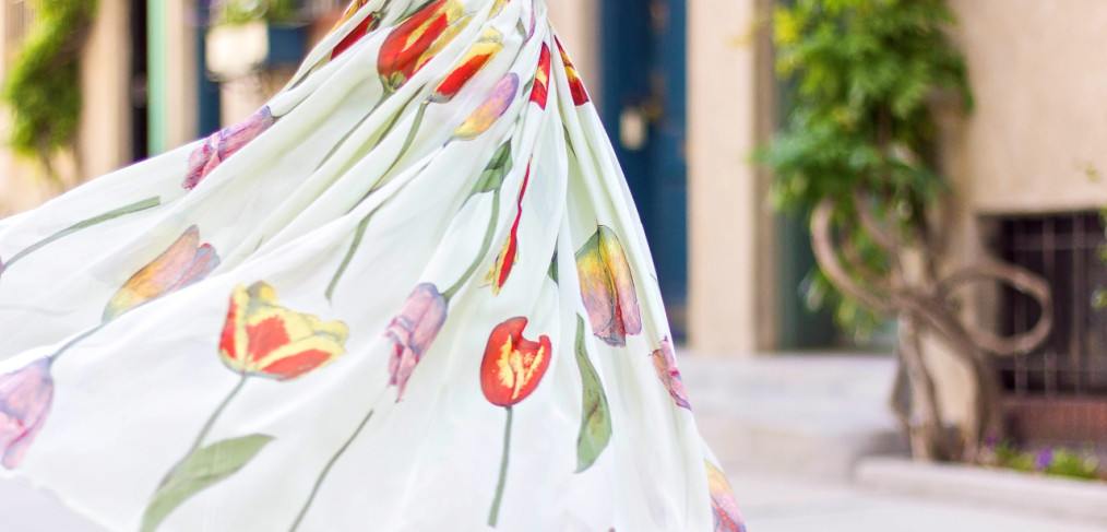 asos tulip print pleated skirt dress