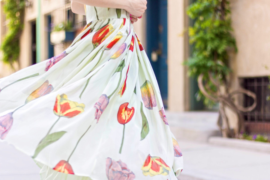 asos tulip print pleated skirt dress cascading tulips