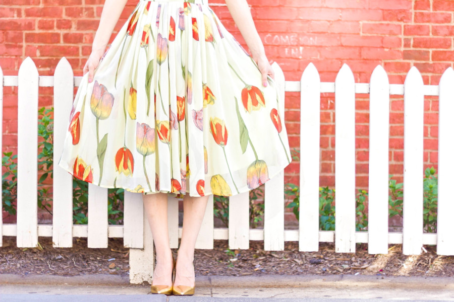 asos tulip print pleated skirt dress cascading tulips