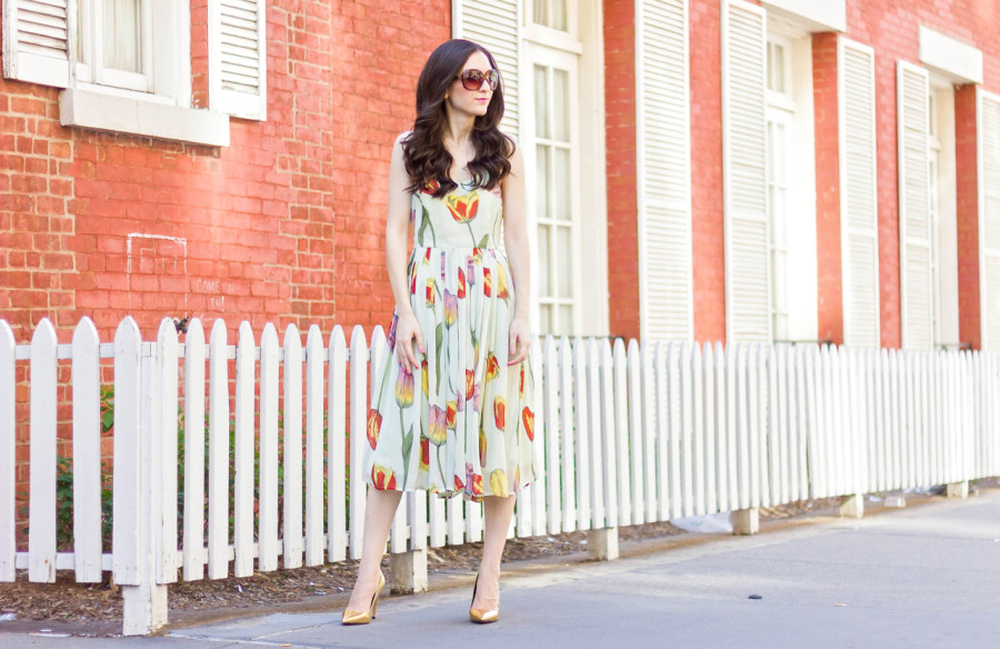 asos tulip print pleated skirt dress