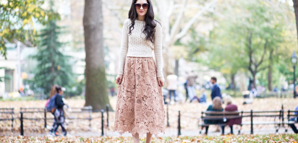 Anthropologie Primrose Midi Skirt, Moulinette Soeurs Lace Skirt, Anthropologie Lace Midi Skirt, Christian Louboutin Pigalle 120 mm Black Patent Leather, J.Crew Factory Classic Cable Sweater in Heather Natural
