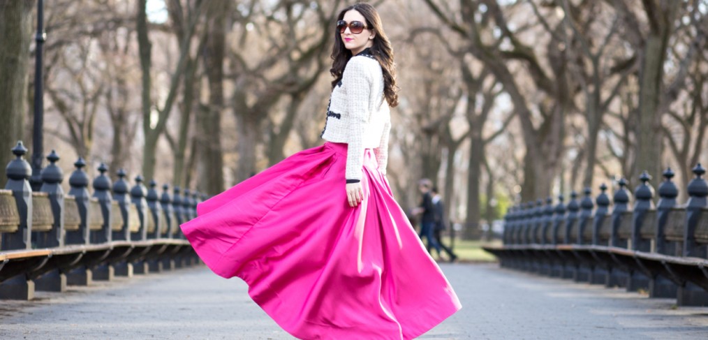 rent the runway, rent the runway unlimited, rtr, rtr unlimited, ty-lr romano skirt, ty-lr pink skirt, ty-lr maxi skirt, pink maxi skirt, pink midi skirt, hot pink skirt, morning lavender blazer, morning lavender bianca blazer in gold, bianca blazer in cream, chanel, banana republic scalloped top, banana republic scalloped blouse, black banana republic scalloped top, christian louboutin pigalle 120 mm black patent leather, louboutin black patent heels